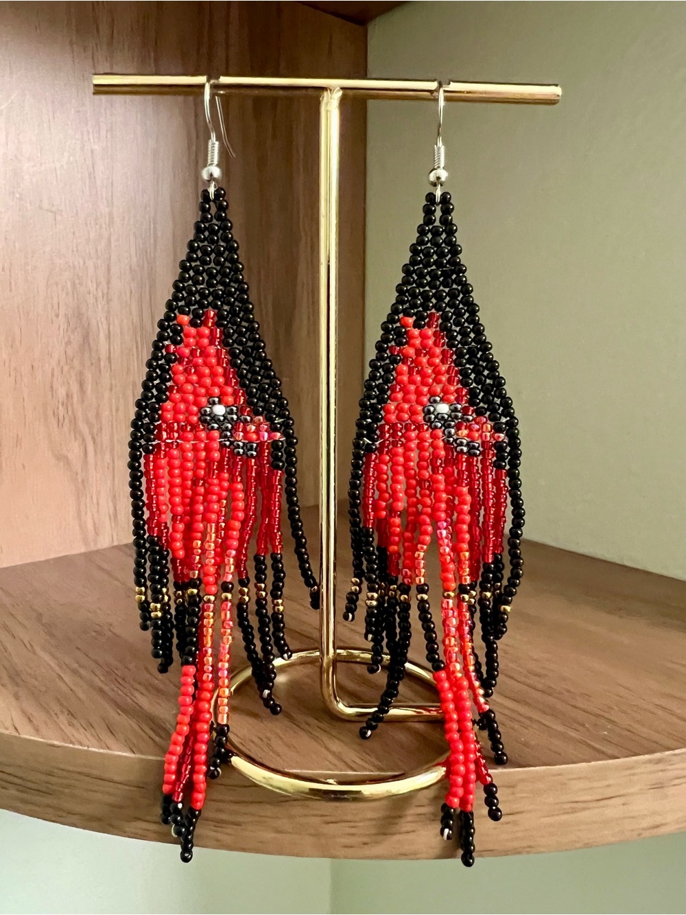 Adorable Red Cardinal Beaded Earrings